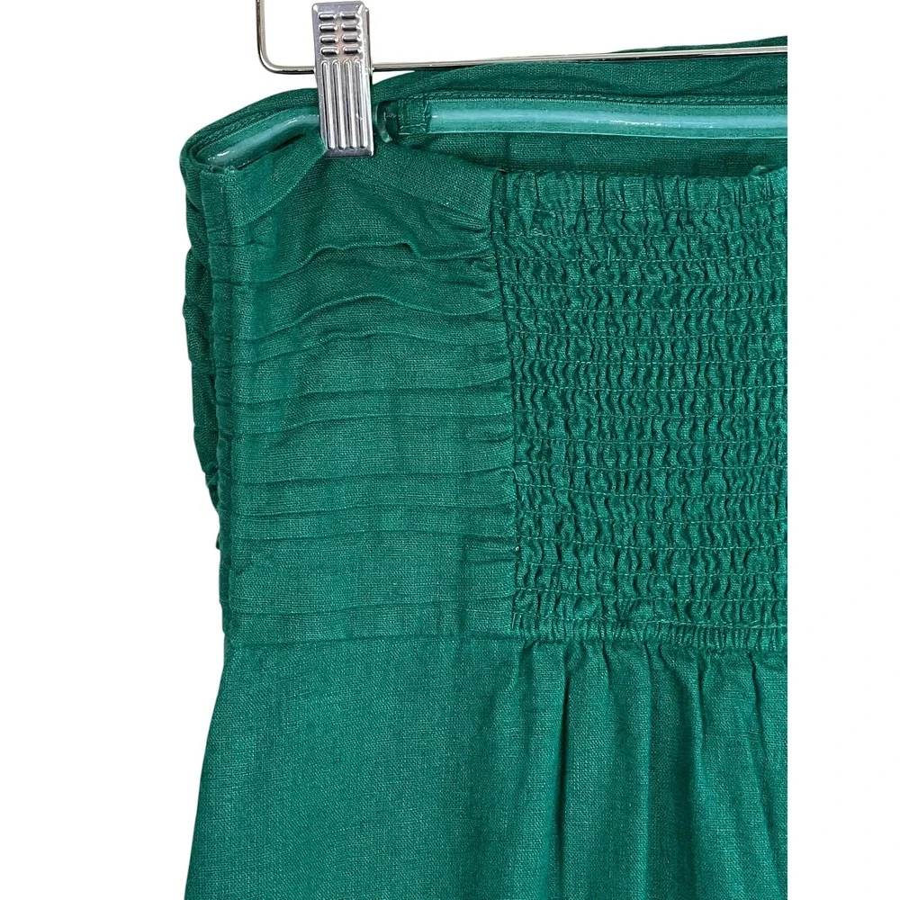 Abercrombie & Fitch Green Linen Blend Strapless Pleated Maxi Dress LT Large Tall